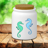 Seahorse Ceramic Jar/ Tropical Blue Green Seahorses Creamer/ Sugar/ Spice Jar With Cork Lid Kitchen Gift