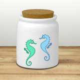 Seahorse Ceramic Jar/ Tropical Blue Green Seahorses Creamer/ Sugar/ Spice Jar With Cork Lid Kitchen Gift