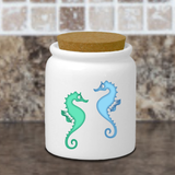 Seahorse Ceramic Jar/ Tropical Blue Green Seahorses Creamer/ Sugar/ Spice Jar With Cork Lid Kitchen Gift