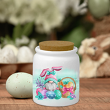 Easter Gnome Bunny Candy Ceramic Jar/ Easter Flowers Basket Eggs Sugar/ Tiered Tray Jar Décor With Cork Lid Kitchen Gift