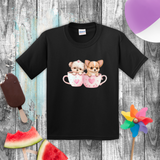 Valentine Kids Shirts/ Cute Valentines Day Watercolor Puppies In Cups Children T Shirts
