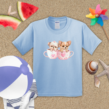 Valentine Kids Shirts/ Cute Valentines Day Watercolor Puppies In Cups Children T Shirts