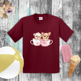 Valentine Kids Shirts/ Cute Valentines Day Watercolor Puppies In Cups Children T Shirts