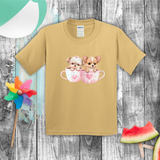 Valentine Kids Shirts/ Cute Valentines Day Watercolor Puppies In Cups Children T Shirts