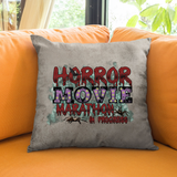 Halloween Movie Pillow/ Horror Movie Marathon In Progress Purple Red Marquee Faux Leather Square Pillow Zippered Cover