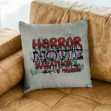 Halloween Movie Pillow/ Horror Movie Marathon In Progress Purple Red Marquee Faux Leather Square Pillow Zippered Cover