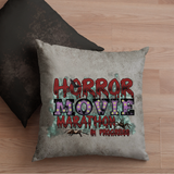 Halloween Movie Pillow/ Horror Movie Marathon In Progress Purple Red Marquee Faux Leather Square Pillow Zippered Cover