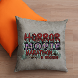 Halloween Movie Pillow/ Horror Movie Marathon In Progress Purple Red Marquee Faux Leather Square Pillow Zippered Cover