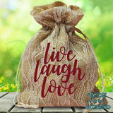 Burlap And Ivory Lace Large Gift Favor Bag/ Live Laugh Love Gift Bag/ Rustic Burlap Bridesmaid Gift/ Wedding Favors/ Country Burlap Bag