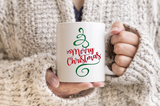 Christmas Mug/ Merry Christmas Swirly Flourish Tree Holiday Coffee Mug