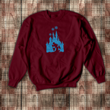 Disney Christmas Sweatshirt/ Cinderella Castle Shirt/ Winter Blue Snowflakes Glitter Mickey Mouse Holiday Fleece Sweater