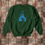 Disney Christmas Sweatshirt/ Cinderella Castle Shirt/ Winter Blue Snowflakes Glitter Mickey Mouse Holiday Fleece Sweater