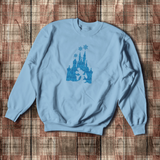 Disney Christmas Sweatshirt/ Cinderella Castle Shirt/ Winter Blue Snowflakes Glitter Mickey Mouse Holiday Fleece Sweater