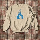 Disney Christmas Sweatshirt/ Cinderella Castle Shirt/ Winter Blue Snowflakes Glitter Mickey Mouse Holiday Fleece Sweater