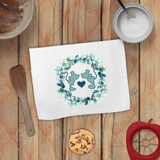 Disney Couple Towels/ Kissing Minnie, Mickey Mouse With Teal Wreath And Heart Waffle Weave Kitchen Dish Towel Decoration Gift