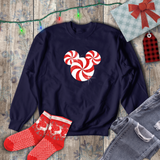 Disney Christmas Sweatshirt/ Peppermint Red Candy Swirl Shirt/ Mickey Mouse Holiday Fleece Sweater