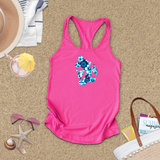 Disney Hawaiian Tank Top/ Mickey Mouse Blue Hibiscus Tropical Women’s Summer Tank/ Disney Luau Island Ocean Blue Hibiscus Vacation Tank