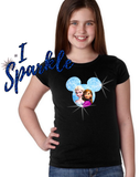 Frozen Anna, Elsa Glitter Girls Shirt/ Disney Glitter Mickey Mouse Silhouette Girls Princess T-Shirt/ Frozen Anna And Elsa Glitter Shirt