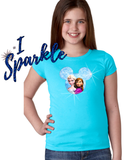 Frozen Anna, Elsa Glitter Girls Shirt/ Disney Glitter Mickey Mouse Silhouette Girls Princess T-Shirt/ Frozen Anna And Elsa Glitter Shirt