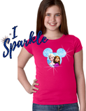 Frozen Anna, Elsa Glitter Girls Shirt/ Disney Glitter Mickey Mouse Silhouette Girls Princess T-Shirt/ Frozen Anna And Elsa Glitter Shirt