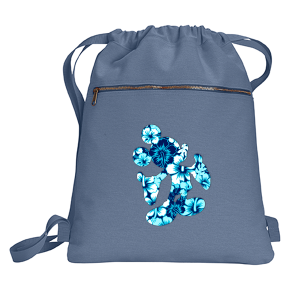 Disney Polynesian Backpack/ Mickey Mouse Blue Hibiscus Tropical Vacation Park Bag/ Disney Luau Island Ocean Blue Hibiscus Cinch Sack