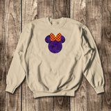 Minnie Mouse Halloween Glitter Sweatshirt/Disney Minnie Mouse Glitter Sweatshirt/Halloween Purple Minnie With Orange Polkadot Bow Sweater