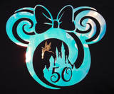 Disney 50th Anniversary Backpack/ EARidescent Holographic Minnie Mouse Cinderella Castle And Gold Tinkerbell Vacation Travel Bag Cinch Sack