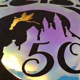 Disney 50th Anniversary Backpack/ EARidescent Holographic Minnie Mouse Cinderella Castle And Gold Tinkerbell Vacation Travel Bag Cinch Sack