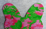 Minnie Mouse Glitter Girls Shirt/ Disney Glitter Minnie Mouse Bow Girls T-shirt/ Camo Glitter Bow/ Pink Spring Green Camouflage Disney Shirt