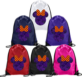 Minnie Mouse Halloween Glitter Backpack/ Disney Minnie Mouse Glitter Drawstring Bag/ Halloween Purple Minnie With Orange Polkadot Bow Bag