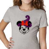 Minnie Mouse Halloween Shirts/ Halloween Witch Glitter Girl’s Top/ Disney Minnie Purple Glitter Witch Hat, Orange Bow Youth Girls T-Shirt