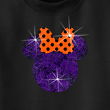 Minnie Mouse Halloween Glitter Sweatshirt/Disney Minnie Mouse Glitter Sweatshirt/Halloween Purple Minnie With Orange Polkadot Bow Sweater