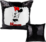 Custom Sequin Pillow/ Minnie Mouse Red, Black Mermaid Throw Pillow Gift/ Disney Personalized Reversible Flip Sequin Zipper Pillows