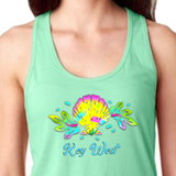 Key West Seashell Neon Beach Tank/ Tropical Women’s Tank Top/ Nautical Neon Florida Beach Ocean Seashell Summer Tropical Vacation Tank Top