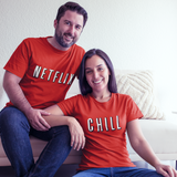 Netflix And Chill Couple Men/ Women Shirt/ Netflix And Chill Matching Movie Night Couple T-Shirts/ Cute Couple Pajama T-shirts/ Date Night Shirts
