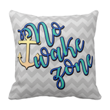 Nautical Anchor Pillow/ No Wake Zone Quote Throw Pillow Décor Gift/ Chevron Grey, Peach, Aqua Blue Square Boat Bed Pillow