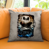 Halloween Pillow/ Jack Skellington Nightmare Before Christmas Jailhouse Mugshot Faux Leather Square Pillow Zippered Cover
