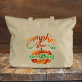 Pumpkin Spice Autumn Tote Bag/ Fall Pumpkin Canvas Tote/ Metallic Orange And Green Rustic Fall Colors Book Bag