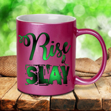 Slay Coffee Mug/ Rise And Slay Motivational Pearl Metallic Coffee Quote Mug/ Slay All Day Inspirational Coffee Lover Gift