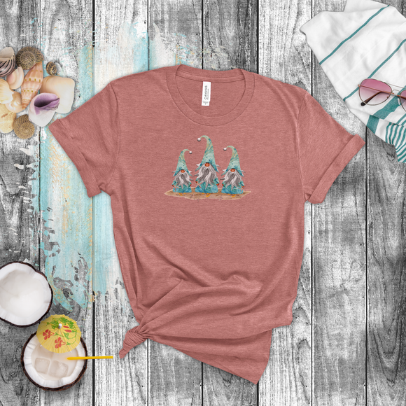 Beach Gnomes Shirt/ Tropical Blue Watercolor Summer Gnomes With Starfish Beach T-Shirt