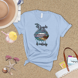 Tropical Beach Shirt/ The Beach Is Calling Dripping Lips Coastal Beach Scene T-Shirt