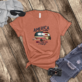 Camping Shirt/ America Is Calling And I Must Go Flag Retro Camper