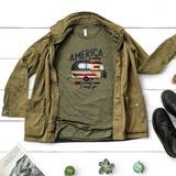 Camping Shirt/ America Is Calling And I Must Go Flag Retro Camper