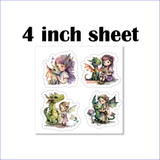 Fairies And Dragons Stickers/ Watercolor Fantasy Fairies With Dragons Art Collection Laptop Decal, Planner, Journal Vinyl Sticker Pack
