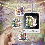 Fairies And Dragons Stickers/ Watercolor Fantasy Fairies With Dragons Art Collection Laptop Decal, Planner, Journal Vinyl Sticker Pack