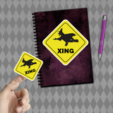 Halloween Stickers/ Caution Sign Funny Witch Crossing Laptop Decal, Planner, Journal Vinyl Stickers