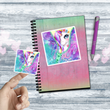 Unicorn Stickers/ Neon Glam Pastel White Unicorn Peek-A-Boo Zipper Laptop Decal, Planner, Journal Vinyl Stickers