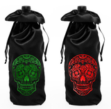 Sugar Skull Wine Bag/ Dia De Los Muertos Bottle Bag/ Day Of The Dead Purple, Gold Metallic Skull Black Satin Gift Bag/ Skull Wine Tote