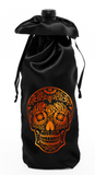 Sugar Skull Wine Bag/ Dia De Los Muertos Bottle Bag/ Day Of The Dead Purple, Gold Metallic Skull Black Satin Gift Bag/ Skull Wine Tote