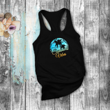 Tropical Tanks/ Summer Vibes Aqua Blue Sunset Palm Trees Hibiscus Beach Vacation Tank Top